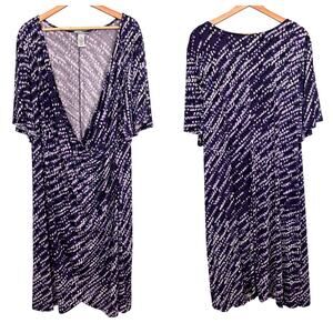 Catherines Women's 3X Plus Purple Geometric Faux Wrap Dress‎ Party Cocktail Knit